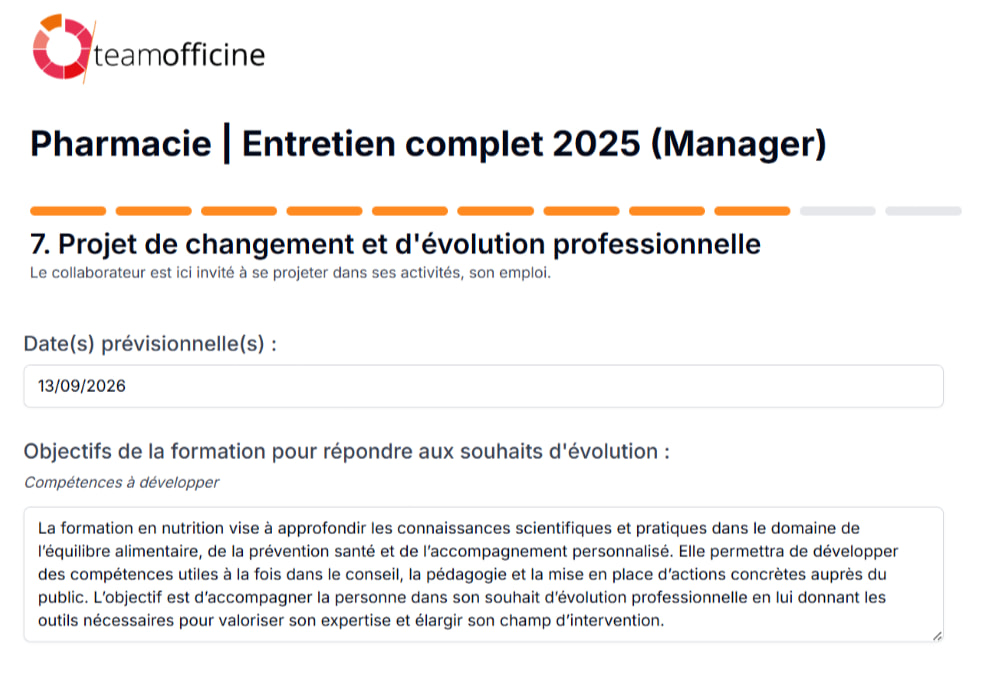 Capture d'écran du formulaire d'entretien professionnel