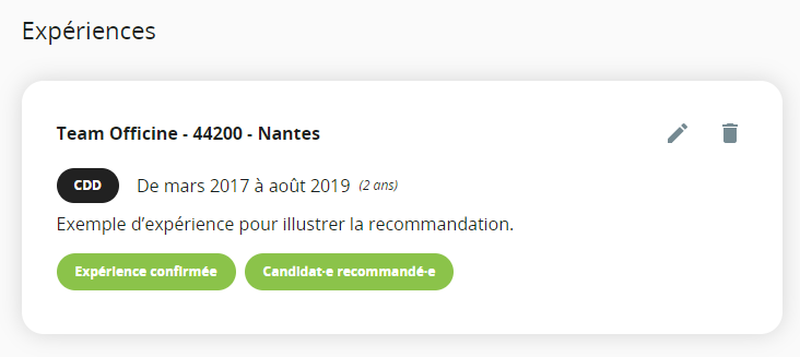 Validation expérience et recommandation